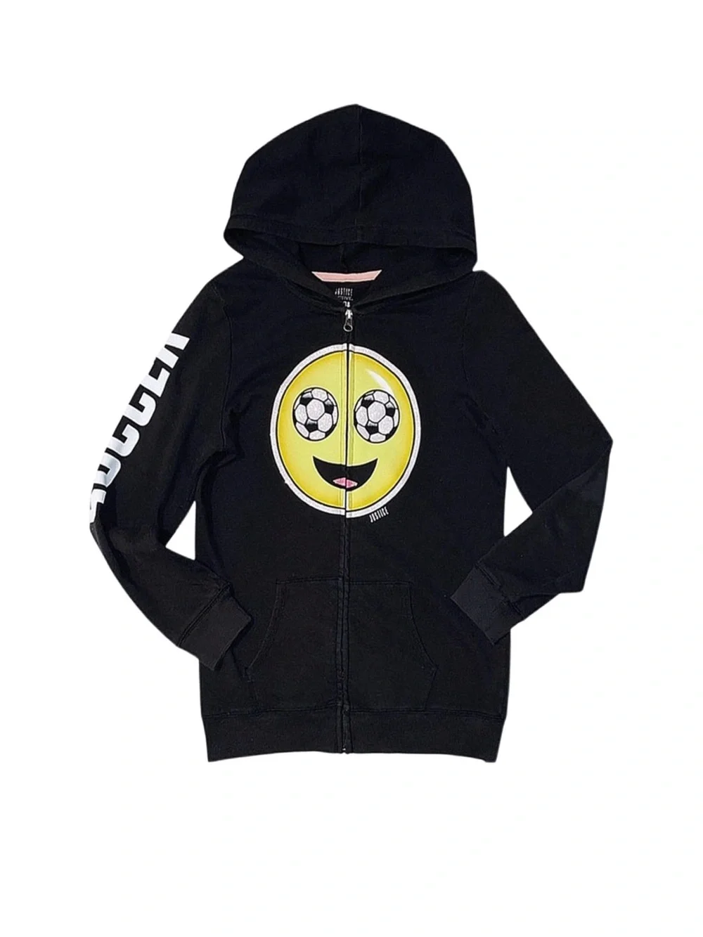 JUSTICE Girl's Black Graphic Full Zip Long Sleeve Hoodie Size 16/18